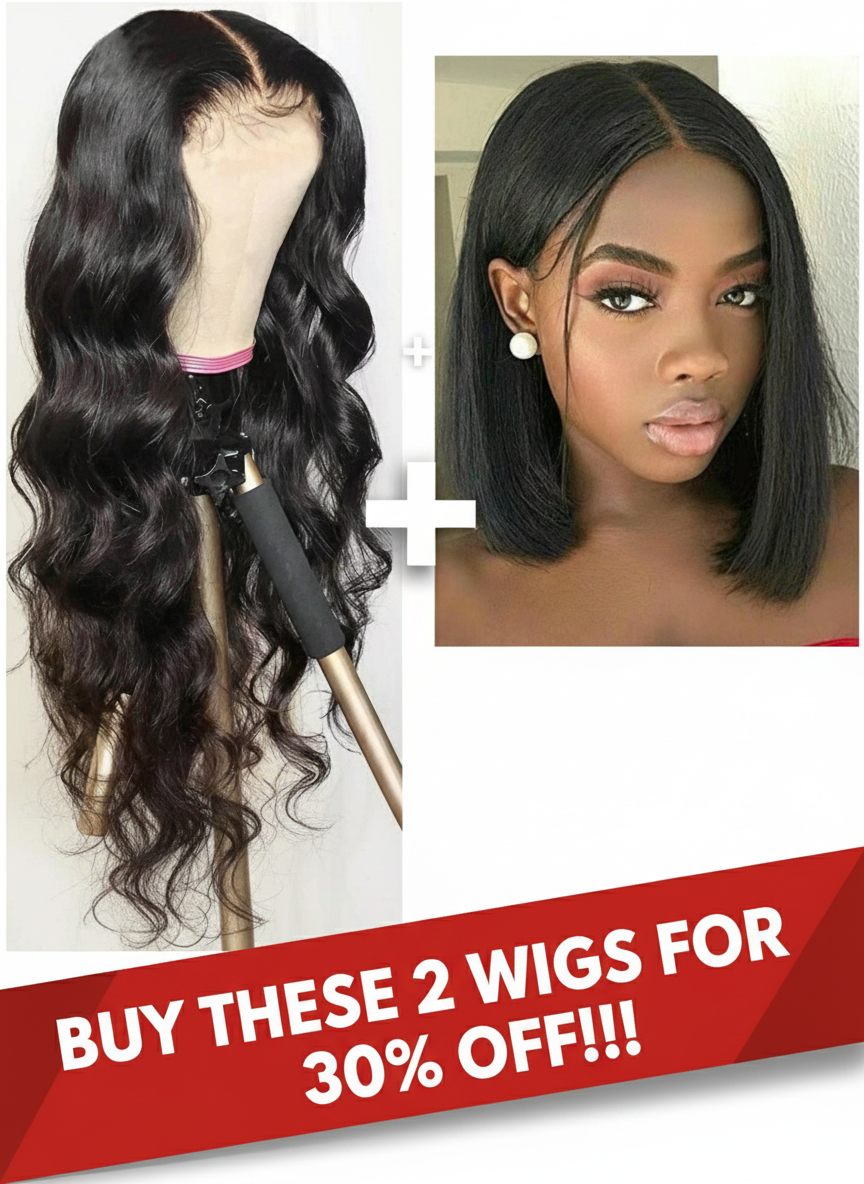 20 Inch Luxury Body Wave 4x4 closure Wig + Synthetic Bob wig