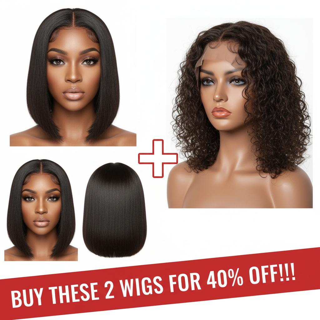 14 Inch Curly Bob T-Part Lace Wig (High-Temperature Fibre) + Synthetic Straight Bob