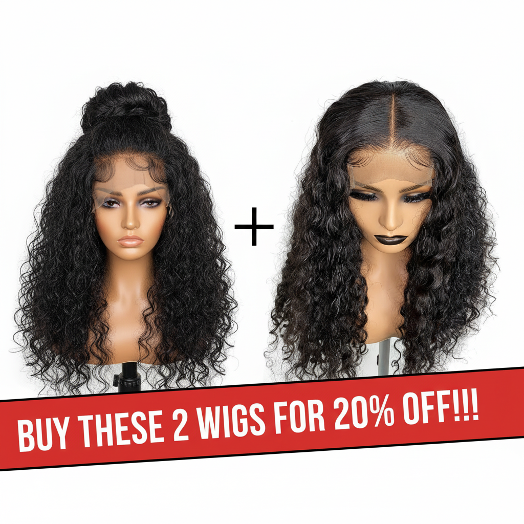 14 Inch Burmese Deep wave T-Part Lace wig + 22 Inch kinky Curl Wig