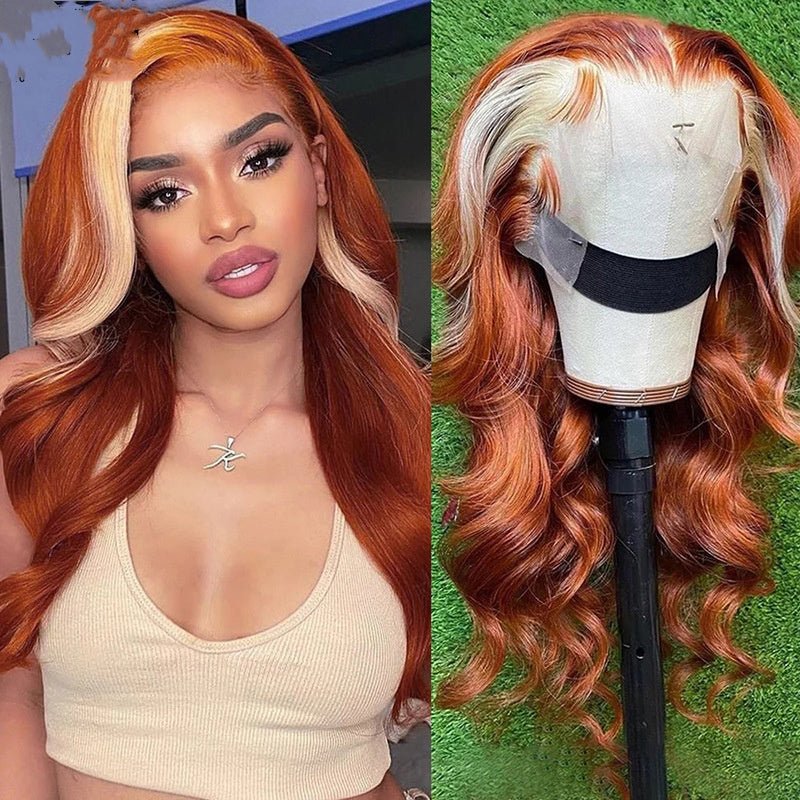 Ginger with Honey Blonde Highlight Real Human Hair Wig - KINTSUGI